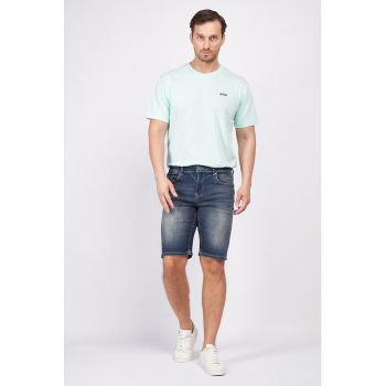 Bermude de denim cu aspect decolorat la reducere