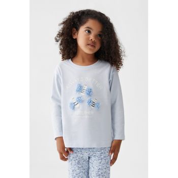 Bluza de bumbac cu aplicatii florale Bees