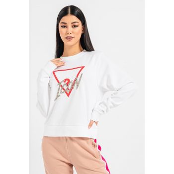 Bluza sport cu imprimeu logo si aplicatii cu strasuri