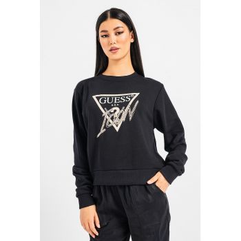 Bluza sport cu imprimeu logo si aplicatii cu strasuri