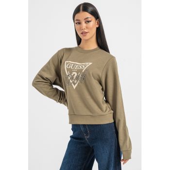 Bluza sport cu imprimeu logo si aplicatii cu strasuri