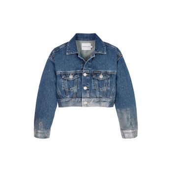 Jacheta crop de denim cu aspect decolorat