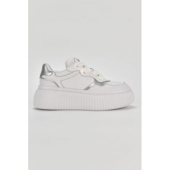 Pantofi sport wedge de piele cu detalii perforate