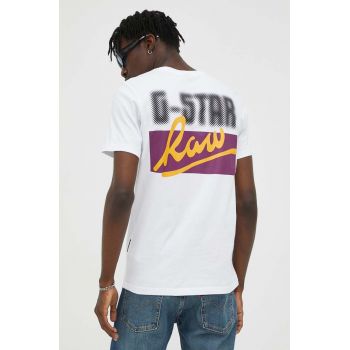 G-Star Raw tricou din bumbac culoarea alb, cu imprimeu