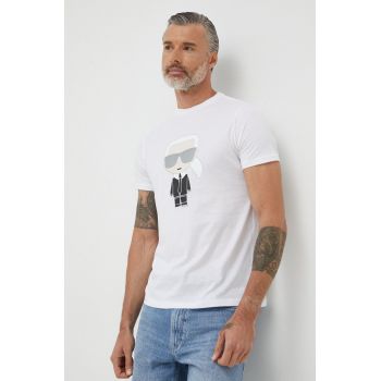 Karl Lagerfeld tricou din bumbac culoarea alb, cu imprimeu