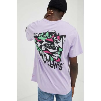Levi's tricou din bumbac culoarea violet, cu imprimeu de firma original