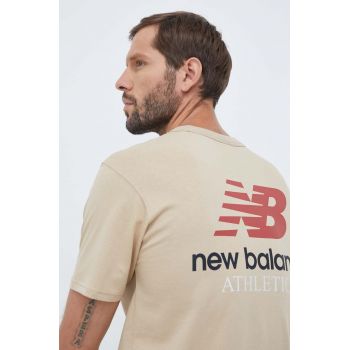 New Balance tricou din bumbac culoarea bej, neted de firma original