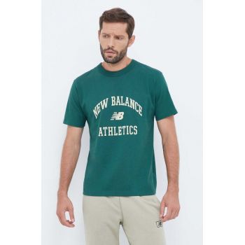 New Balance tricou din bumbac culoarea verde, cu imprimeu de firma original