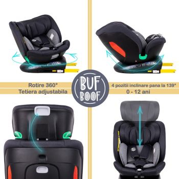 Scaun auto Diamond Deluxe i-Size Buf Boof cu Isofix rotativ 360 grade Top Tether 40-150 cm Black la reducere