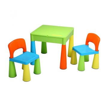 Set masuta si doua scaune New Baby cu parte reversibila Lego Duplo multicolor la reducere
