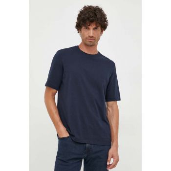 Sisley tricou din bumbac culoarea albastru marin, neted