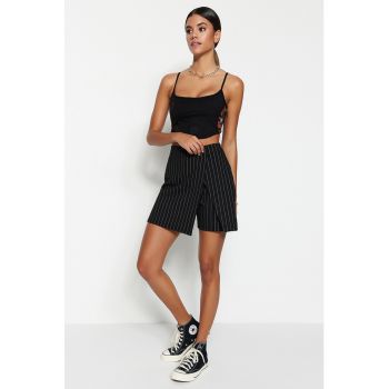 Fusta-pantalon cu talie inalta si model in dungi