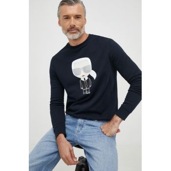 Karl Lagerfeld hanorac de bumbac barbati, culoarea albastru marin, cu imprimeu