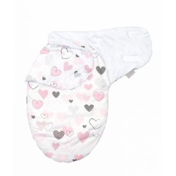 Sistem de infasare Amy Baby swaddle Inimioare bumbac 72x60 cm alb