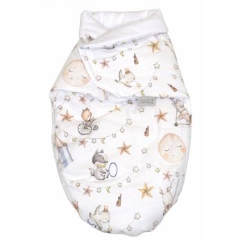 Sistem de infasare Baby swaddle din bumbac cu umplutura antialergica BabySoft Circ blue