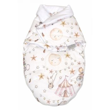 Sistem de infasare Baby swaddle din bumbac cu umplutura antialergica BabySoft Circ roz de firma originala