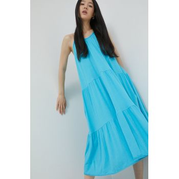 Superdry rochie din amestec de in culoarea turcoaz, midi, evazati de firma originala