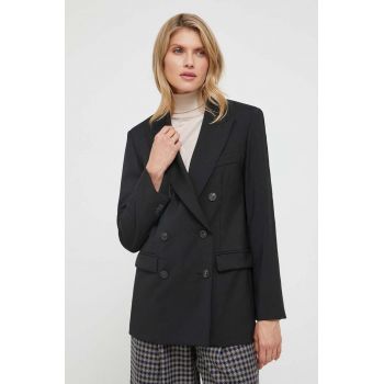 Weekend Max Mara geaca de lana culoarea negru, cu doua randuri de nasturi, neted