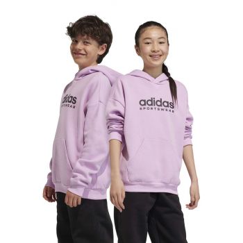 adidas bluza copii culoarea violet, cu glugă, cu imprimeu ieftina