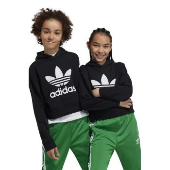 adidas Originals bluza copii culoarea negru, cu glugă, cu imprimeu de firma originala