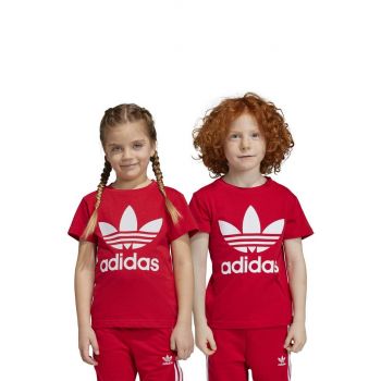 adidas Originals tricou de bumbac pentru copii TREFOIL culoarea rosu, cu imprimeu