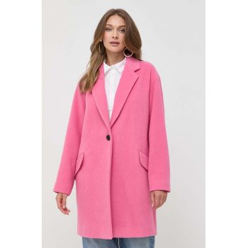 BOSS palton din lana culoarea roz, de tranzitie, oversize