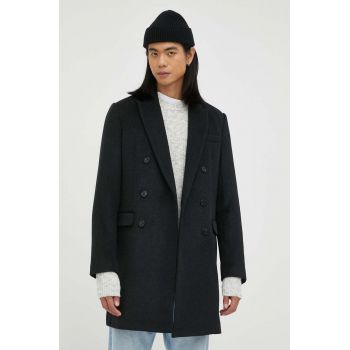 Bruuns Bazaar palton din lana culoarea negru, de tranzitie, cu doua randuri de nasturi Bruuns Bazaar palton din lana culoarea negru, de tranzitie, cu doua randuri de nasturi