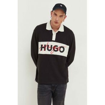 HUGO longsleeve din bumbac culoarea negru, modelator