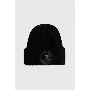 Just Cavalli caciula din amestec de lana culoarea negru, din tricot gros