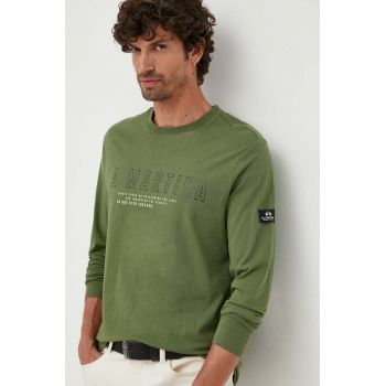 La Martina longsleeve din bumbac culoarea verde, cu imprimeu