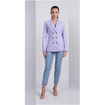 Sacou dama lila cambrat accesorizat cu nasturi metalici