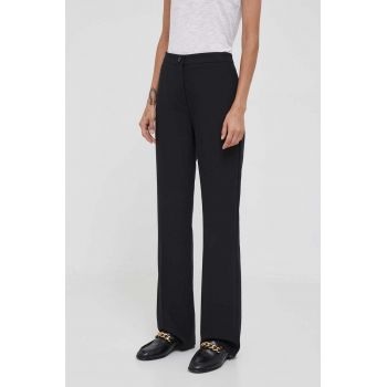 Sisley pantaloni femei, culoarea negru, drept, high waist