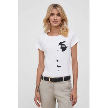 Sisley tricou din bumbac culoarea alb
