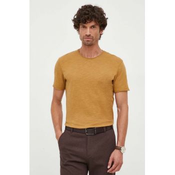 Sisley tricou din bumbac culoarea maro, neted