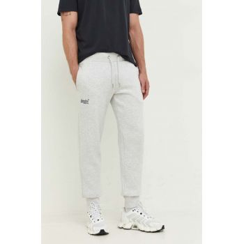 Superdry pantaloni de trening culoarea gri, melanj ieftini