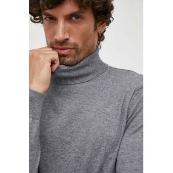 United Colors of Benetton pulover din amestec de lana barbati, culoarea gri, light, cu guler de firma original