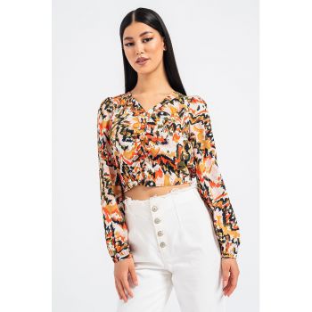 Bluza crop cu decolteu in V Cher la reducere