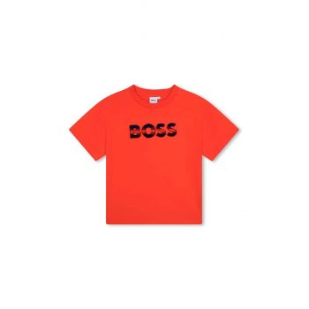 BOSS tricou de bumbac pentru copii culoarea rosu, cu imprimeu
