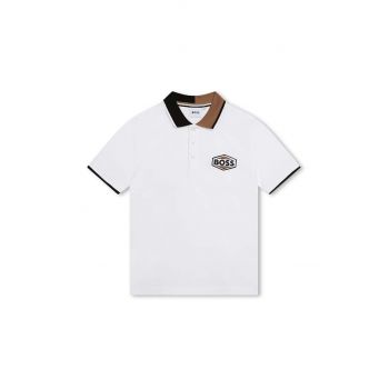 BOSS tricouri polo din bumbac pentru copii culoarea alb, cu imprimeu