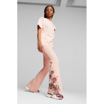 Pantaloni sport cu imprimeu floral si buzunare laterale