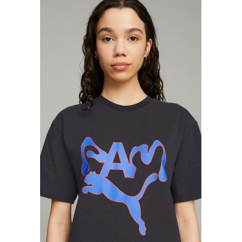 Tricou unisex cu decolteu la baza gatului si imprimeu
