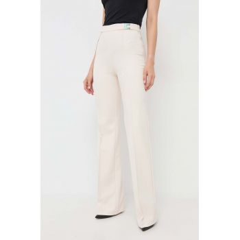 Elisabetta Franchi pantaloni femei, culoarea bej, lat, high waist ieftina