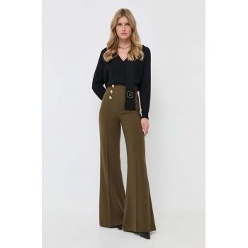 Elisabetta Franchi pantaloni femei, culoarea verde, evazati, high waist ieftina