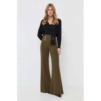 Elisabetta Franchi pantaloni femei, culoarea verde, evazati, high waist