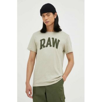 G-Star Raw tricou din bumbac culoarea bej, cu imprimeu