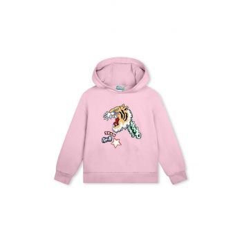 Kenzo Kids hanorac de bumbac pentru copii culoarea roz, cu glugă, cu imprimeu la reducere