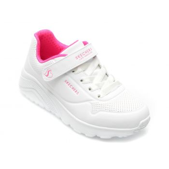 Pantofi SKECHERS albi, UNO LITE, din piele ecologica