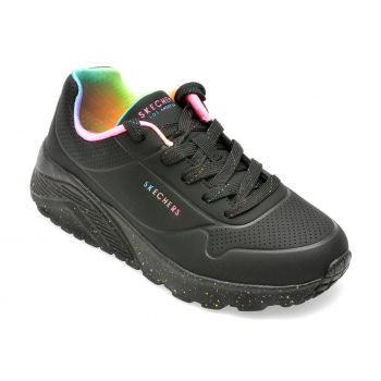 Pantofi SKECHERS negri, UNO LITE-RAINBOW S, din piele ecologica