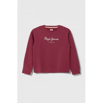 Pepe Jeans hanorac de bumbac pentru copii culoarea bordo, cu imprimeu