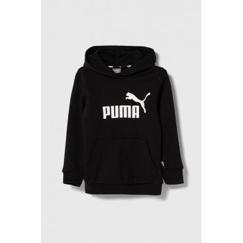 Puma bluza copii ESS Logo Hoodie FL G culoarea negru, cu glugă, cu imprimeu de firma originala